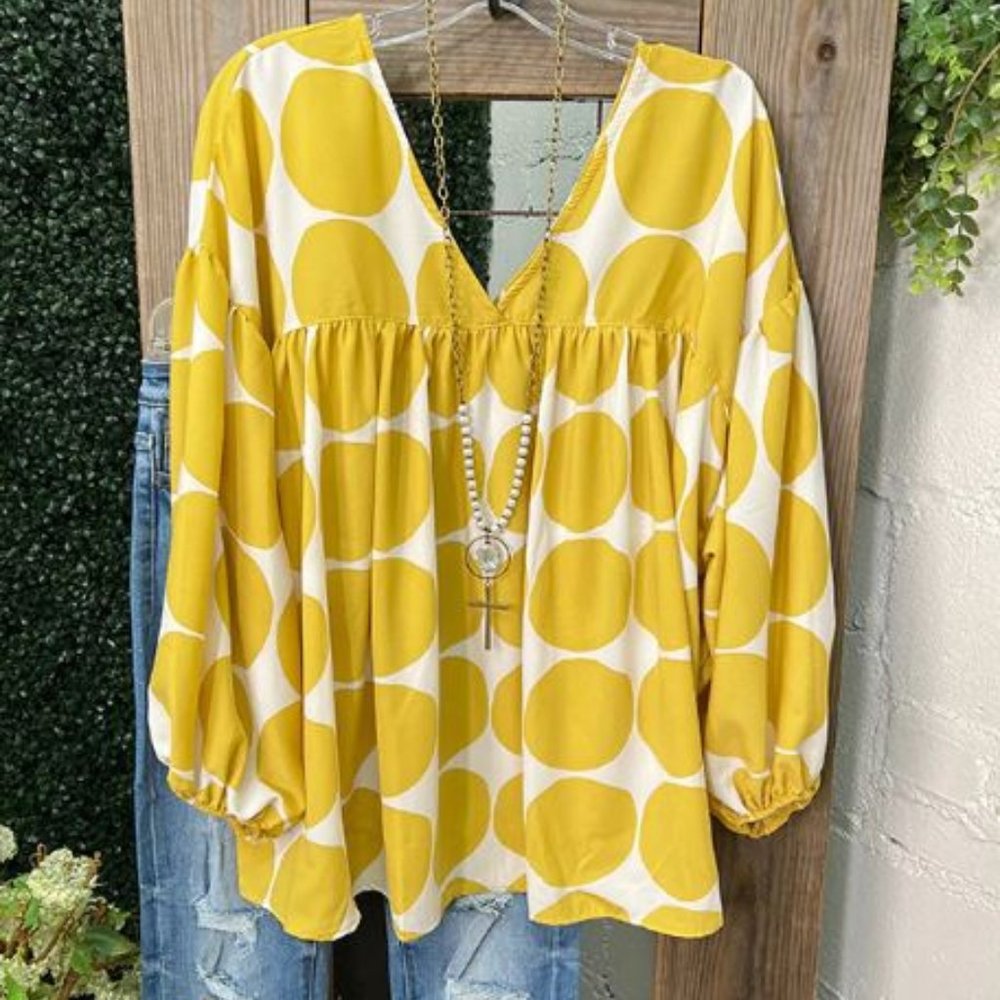 XL Yellow Polka Dot Top